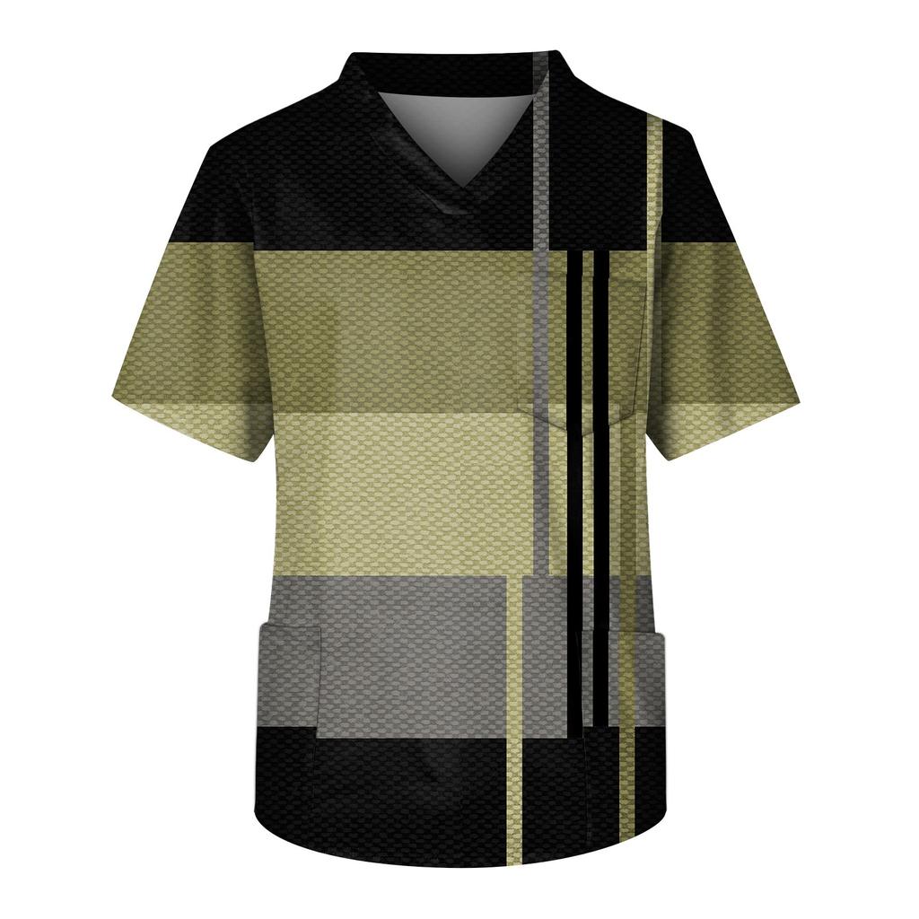 Мужской топ с короткими рукавами и V-образным вырезом с принтом мелких животных нагрудный карман и карман для ухода