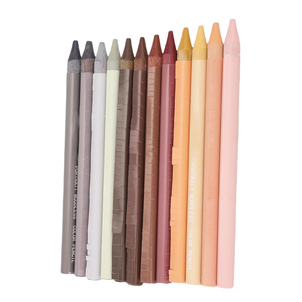 12Pcs Woodless Pencils Colored Pencil Set 12 Colors Adult Student Painting Supplies Portrait Color