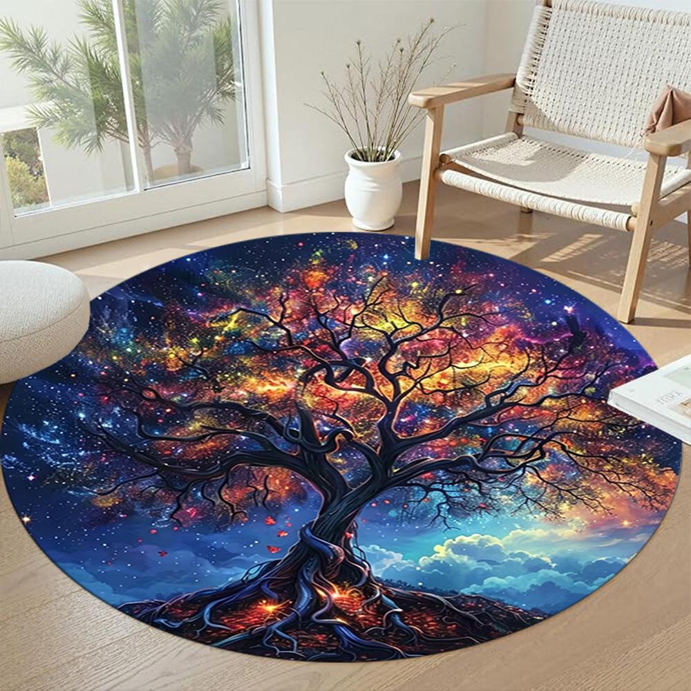 Tree Life Round Floor Mat Suitable for Dormitory Hallway Balcony Dining Room Antislip Round Carpet Office home decor Best for Christmas
