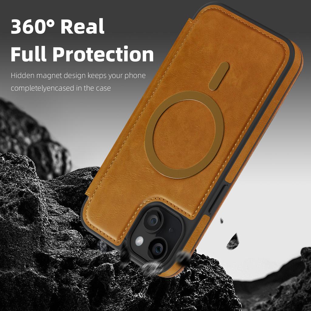 For iPhone 14 Plus Case Compatible with MagSafe RFID Blocking Card Holder Leather Phone Cover