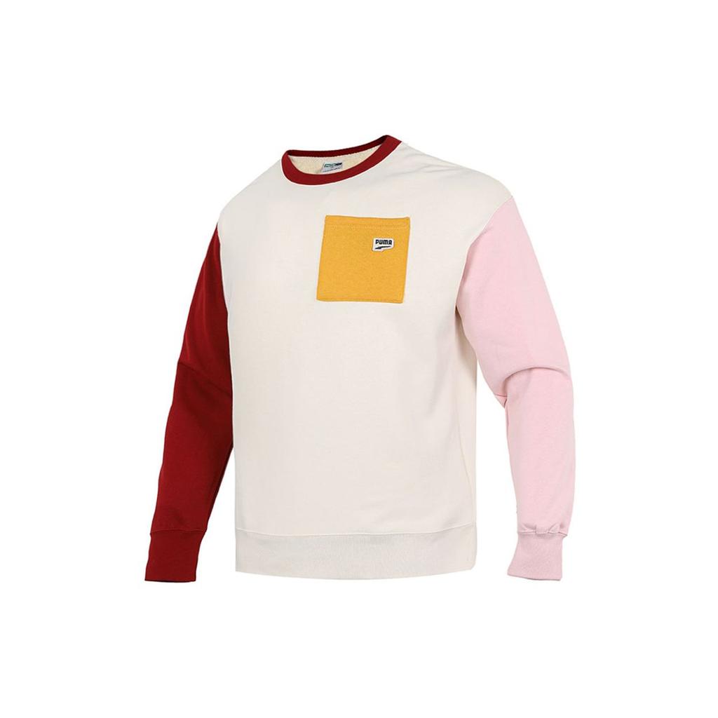 Puma Pocket Logo Color Block Sports Knit Crewneck Sweatshirt Men Sweatshirt Off-White 533036-73