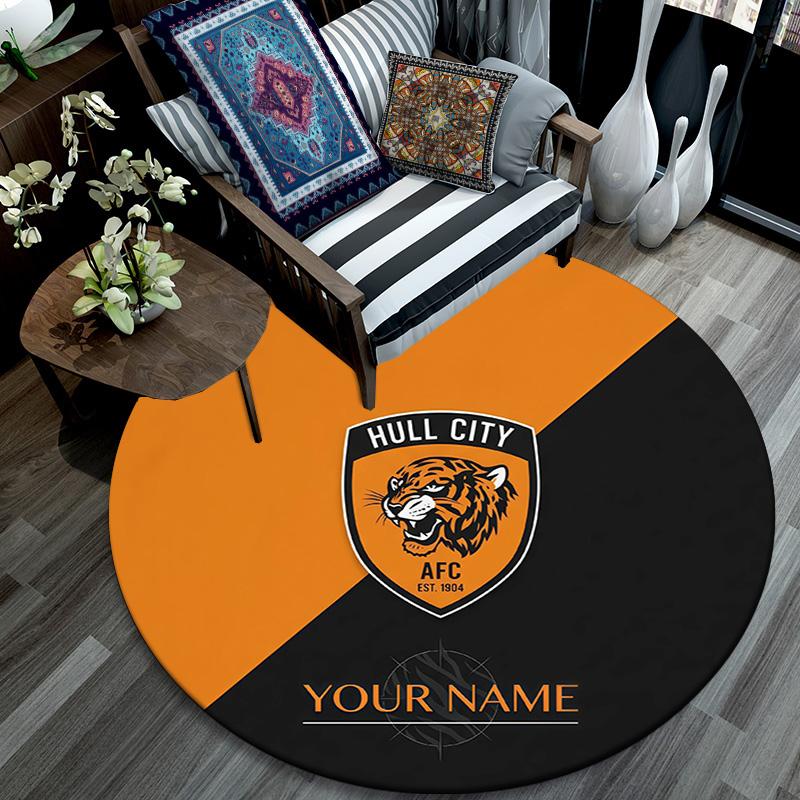 Custom Name Hull City Round Area Rug,Carpet Rug for Living Room Bedroom Sofa Playroom Decor,Non-slip Floor Mat