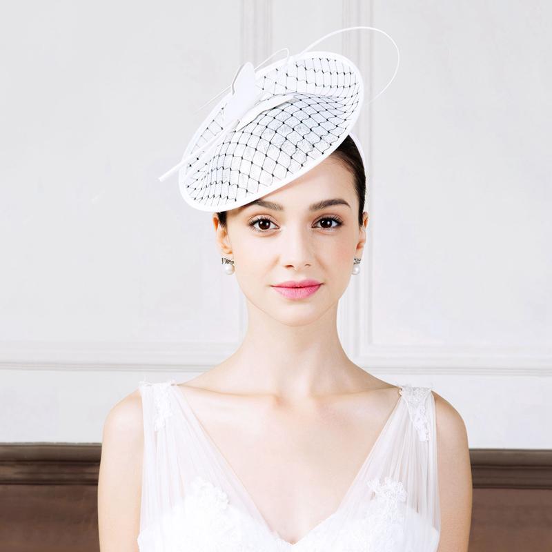 Lady Fedoras Hat Ladies Weddings Black Stripe Heardwear with Veil Women Summer Elegant Party Church Caps B-8162