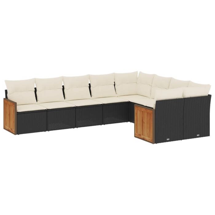 VidaXL Salon de Jardin avec Coussins 9 pcs, Canapés de Terrasse, Ensemble de Meubles de Patio, Mobilier d'Extérieur, Noir 3227981