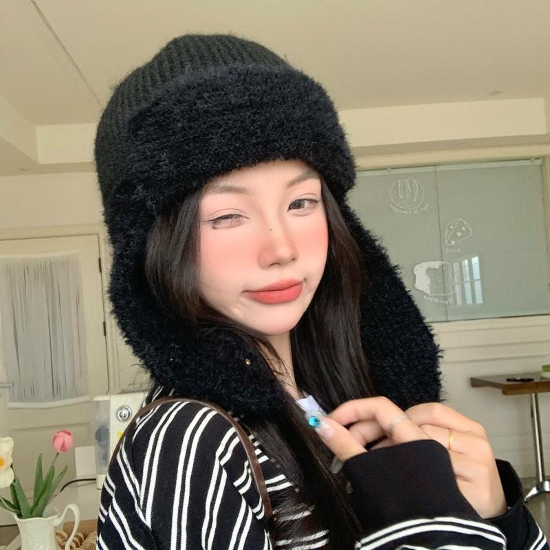 Japanese New Versatile Knitted Plush Lei Feng Hat Autumn and Winter Outdoor Leisure Windproof Warm Hat Showing Face Small Hat for Women