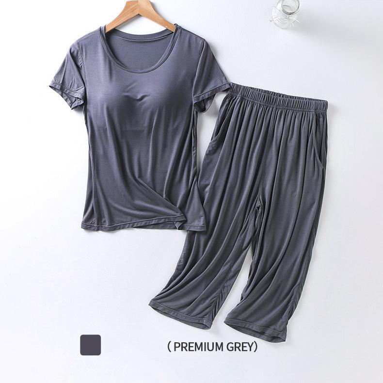 Летняя новая женская пижама из модала 2025 года, костюм из двух частей с нагрудной подкладкой, укороченные брюки с короткими рукавами, комплект для домашнего обихода больших размеров