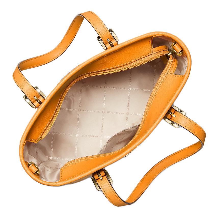 Michael Kors MK Jet Set Travel 27 Классическая сумка на молнии из канвы с монограммой и кожаной отделкой, мини-сумка через плечо, женские сумки, оранжевая 35T9GTVT0B-729