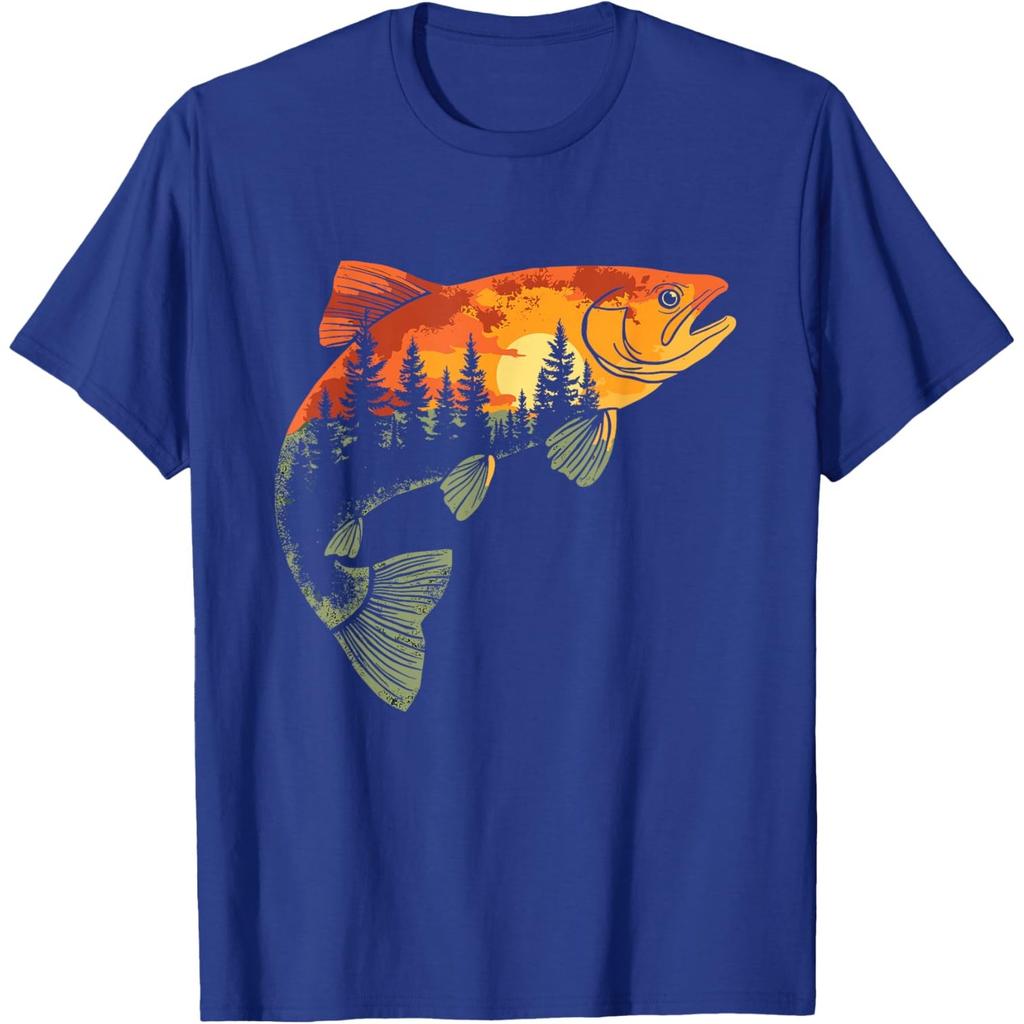 Trout Fishing Sunset Forest Graphic Tee Unisex Breathable Casual Round Neck TShirt