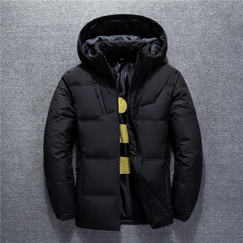 Outdooor Men Down Jacket White Duck Down Thick Warm Hooded Casual Coat Detachable Hat Solid Color Outerwear