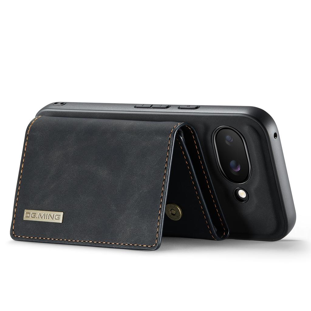 DG.MING M1 Series for Google Pixel 9a Case Kickstand PU Phone Cover with Detachable Wallet