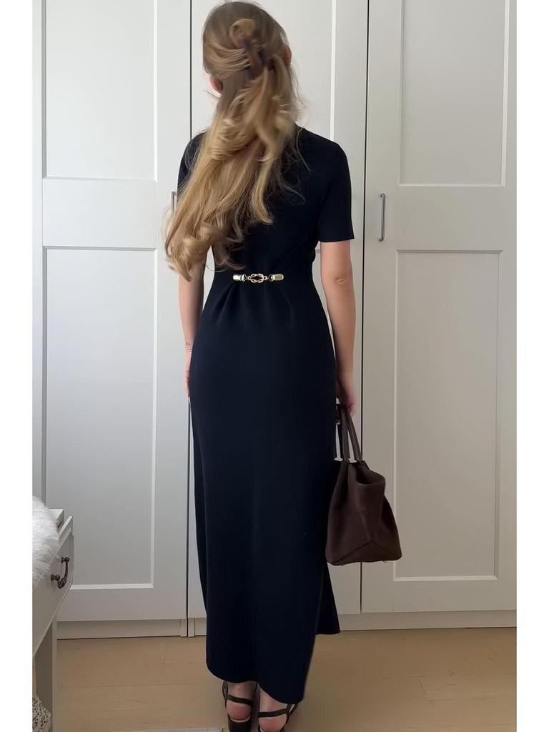 Летнее трикотажное платье с коротким рукавом и отложным воротником, приталенного силуэта, для европейских и американских женщин, 2025