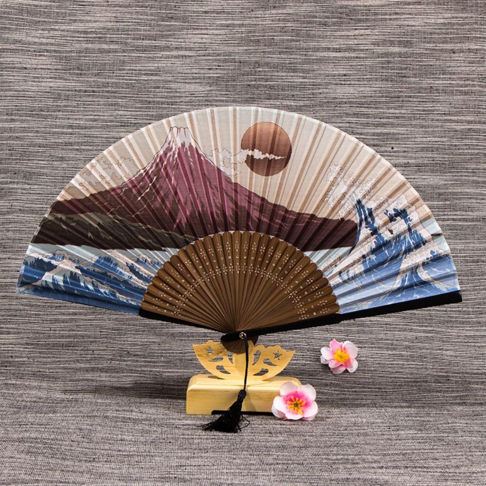 Silk Fabric Handheld Folding Fan Bamboo Handle Silk Hand Fan Elegant Folding Hand Fan Gift Giving