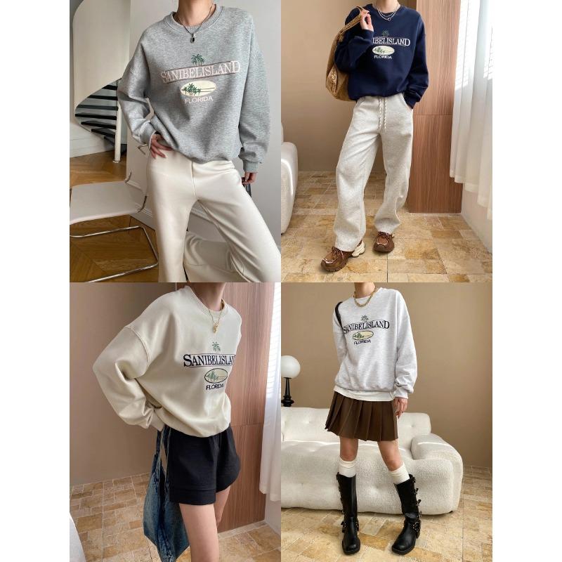 Sinan Весна Американский Стиль Кокосовая Дерево Принт Свободный Свитер SN7125