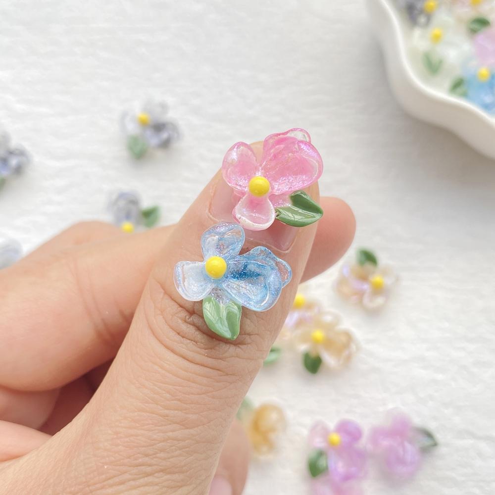 50Pcs Cute Cartoon Mini Colorful and Shiny Flowers Nail Art Resin Designer Charms DIY Craft For Nail 3D Decorations Jewelry