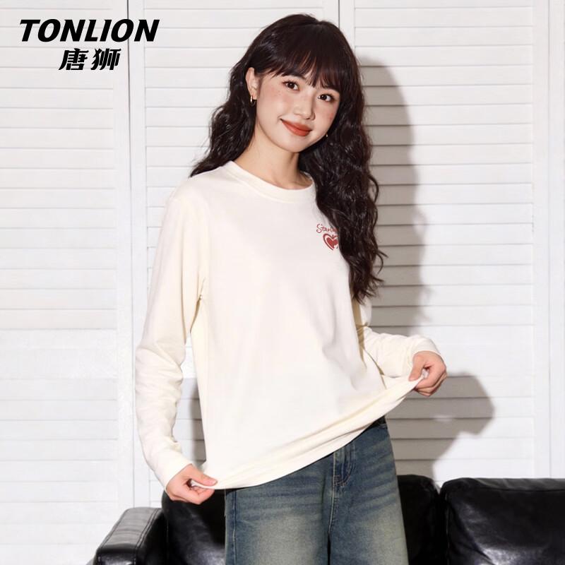 Женская футболка TonLion 100% хлопок свободного кроя с принтом в виде сердечек, с длинным рукавом
