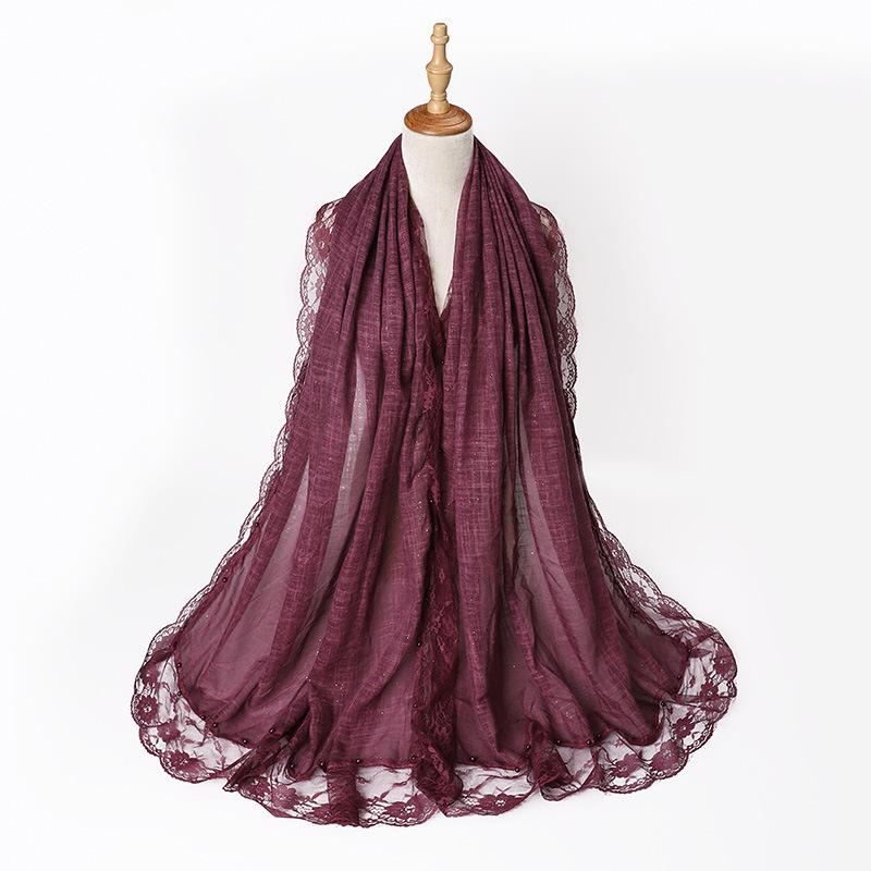 Solid Plain Lace Flower Patchwork Scarf for Women Muslim Islamic Hijab Head Scarves Shawls Female Long Pashmina Headwear