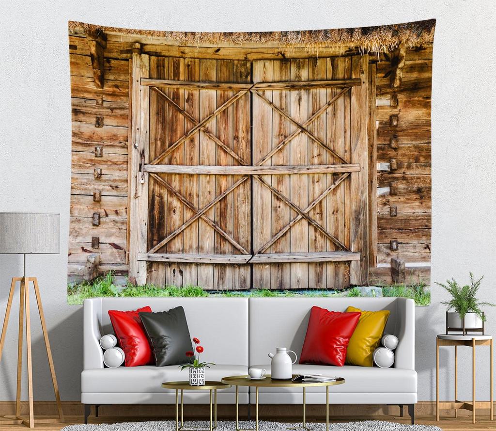 Деревянный гобелен с принтом на дверь сарая в деревенском стиле, домашняя спальня, гостиная, декор стен общежития, тканевый гобелен