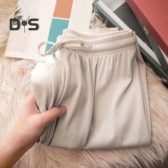 Женские повседневные брюки с эластичной резинкой на талии и регулируемым шнурком, однотонные длинные брюки из ледяного шелка, широкие драпированные брюки, уличная одежда