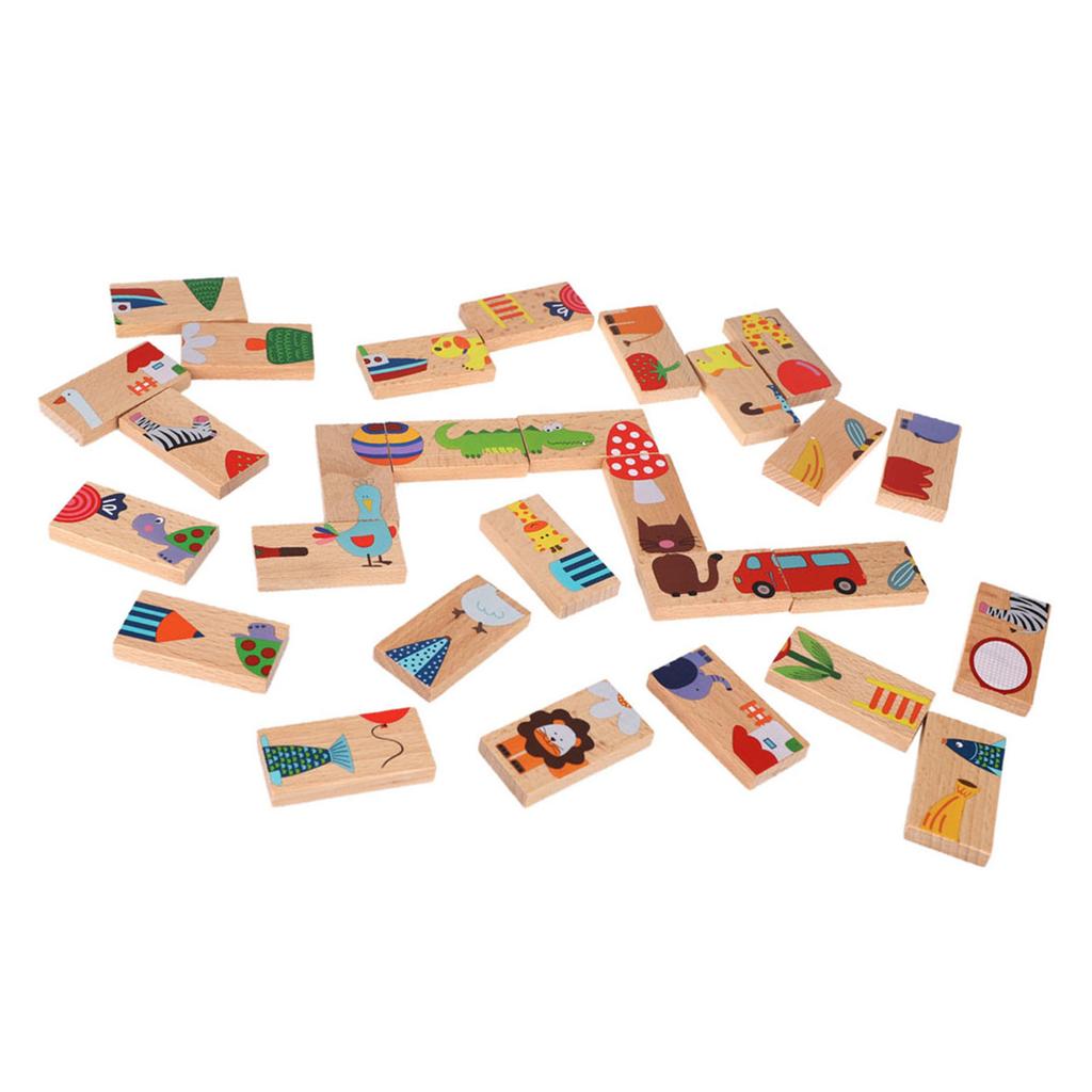 28 шт./набор цветных строительных блоков с изображением животных, набор деревянных головоломок, развивающая игрушка, детские игры