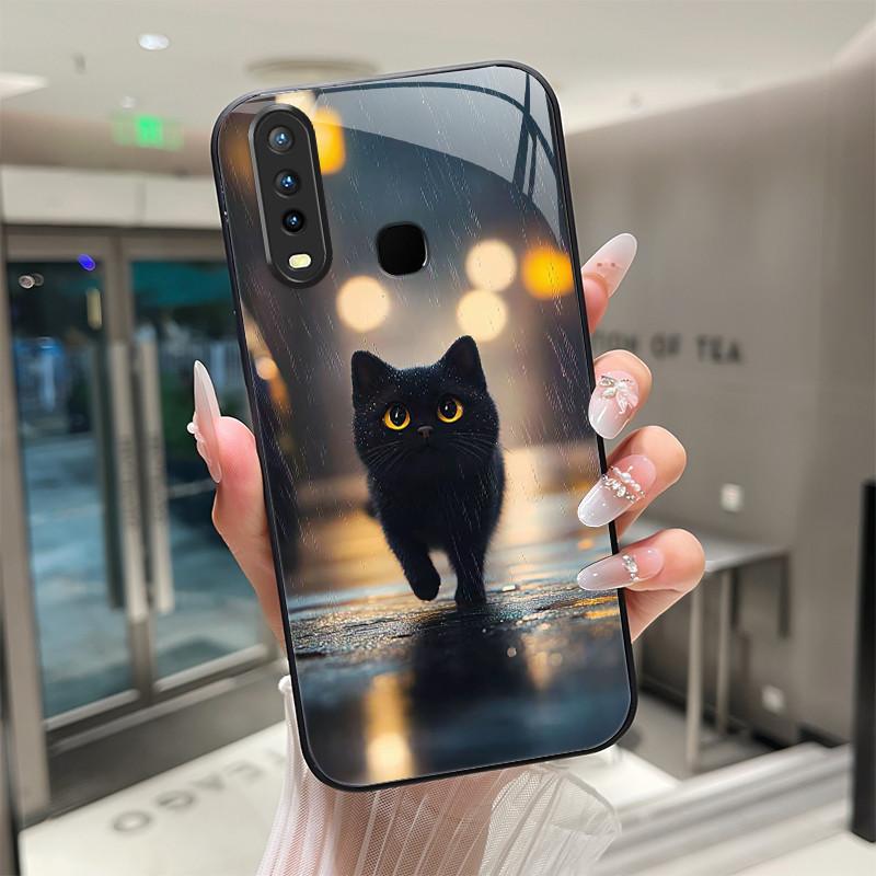 Красивый Цветок Милые Кошки Чехол Для Vivo Y11 2019 1906 Y12 Y17 Y15 Y19 Закаленное Стекло Чехол Для Телефона Защитная Крышка Жесткий Корпус