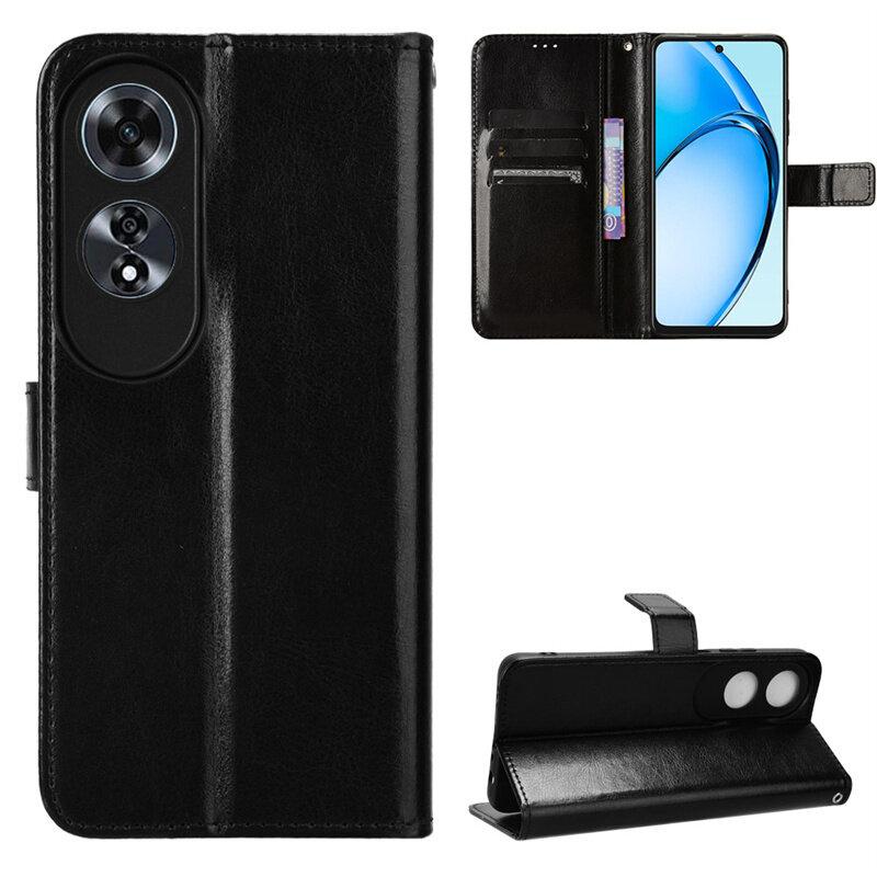 Flip case for Oppo A60, Crazy Horse Wallet, black