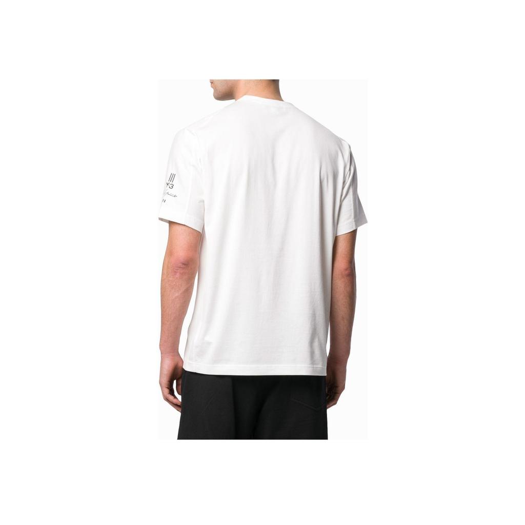 Y-3 Логотип на рукаве Однотонный Пуловер с круглым вырезом С коротким рукавом Обычная футболка Футболка унисекс Белый DY7183