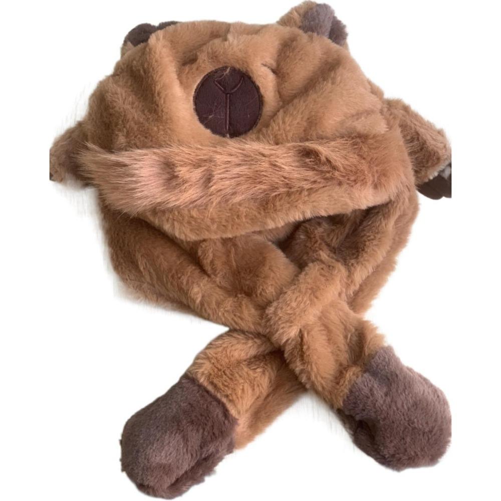 Movable Ears Capybara Hooded Scarf Windproof Plush Hat Scarf Set  Boys/girls