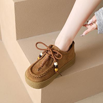 CRLAYDK Замшевая обувь для женщин Замшевые туфли на шнуровке с бусинами в этническом стиле Слипоны Лоферы Женские Зимние Уличные Для ходьбы Противоскользящие Кроссовки