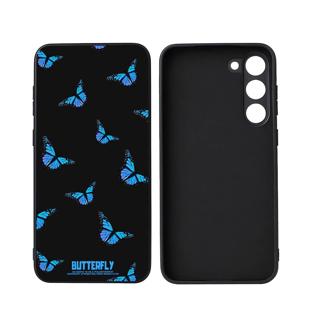 Beauty Blue Butterfly For Samsung Galaxy S25 S24 S23 Ultra S22 S21 Plus S20 Black Soft Silicone Protective Case