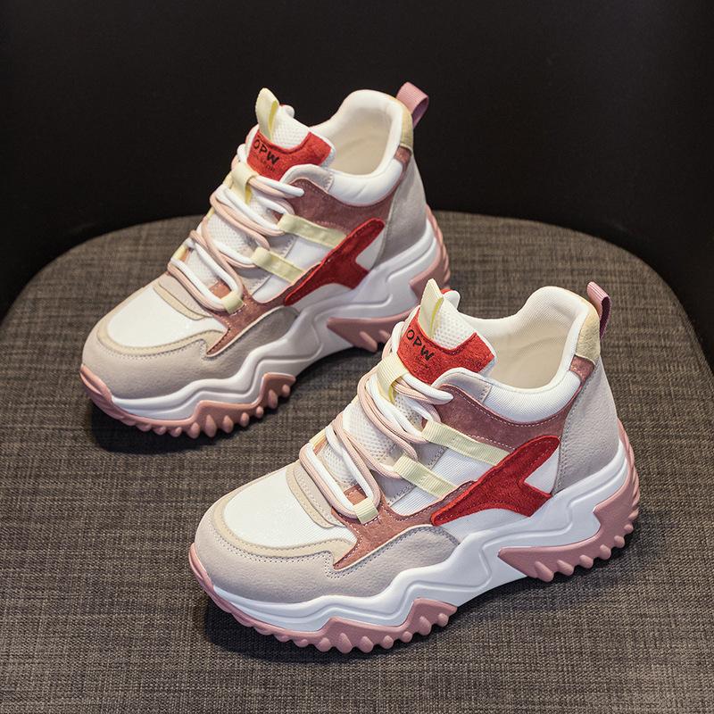 Frosted Leather Inner Height-increasing Dad Shoes 2025 Autumn Platform Women's Shoes Versatile Casual Fashion Height-increasing Sports Dad Shoes