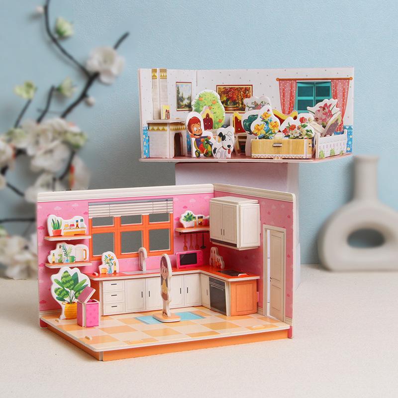 3D Бумажный дом Стереопазл Детский сад Школа DIY Ручная сборка Обучающая игрушка-конструктор Для девочек Дети WL-1690-7