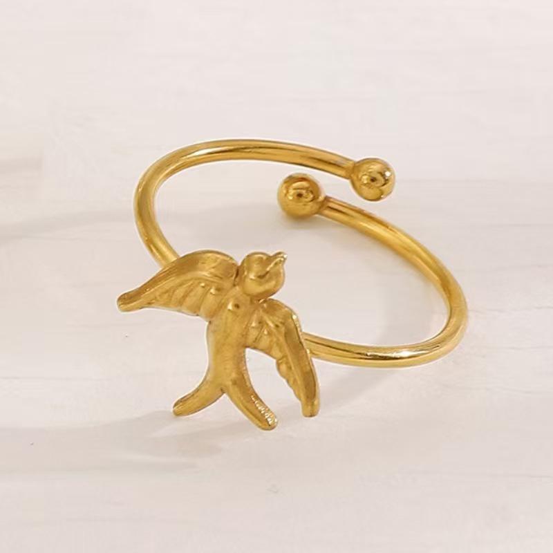 1 шт. Новое Минималистичное Позолоченное 18K Золотом Крылья Ангела Крылья Голубя Мира Открытые Кольца Модные Водонепроницаемые Ювелирные Изделия из Нержавеющей Стали