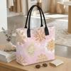 Tote Bag Pink Golden Snowflakes Winter Print Canvas Holiday Shopping Gift for Women
