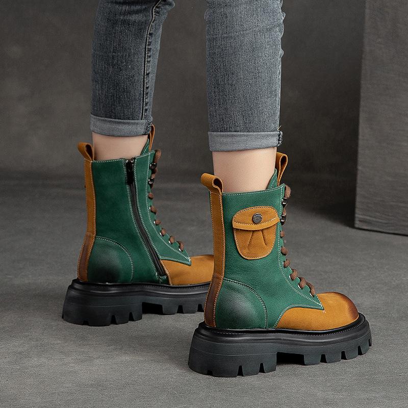 Johnature Женские ботинки из натуральной кожи, зимняя женская обувь на молнии с круглым носком, ботильоны на платформе в стиле ретро