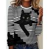 Women's Animal Pattern Printed Round Neck Long Sleeved T-shirt Fashionable Casual Top Pullover Clothing