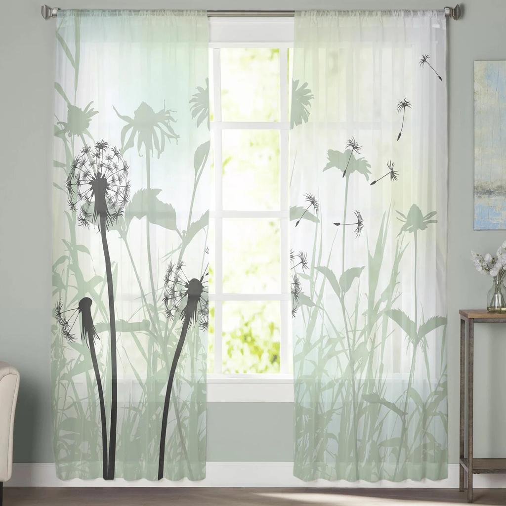 Autumn Theme Dandelion Flowers Tulle Curtains for Bedroom Modern Voile Curtains Home Decoration Window Curtains