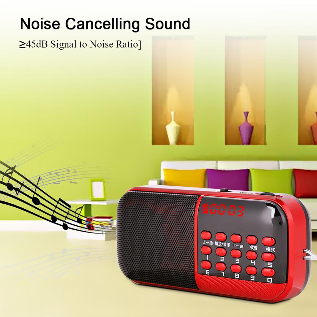 Memory Card Music Mini Speaker Radio 87.5‑108MHz FM Stations Noise Cancelling Digital FM Radio