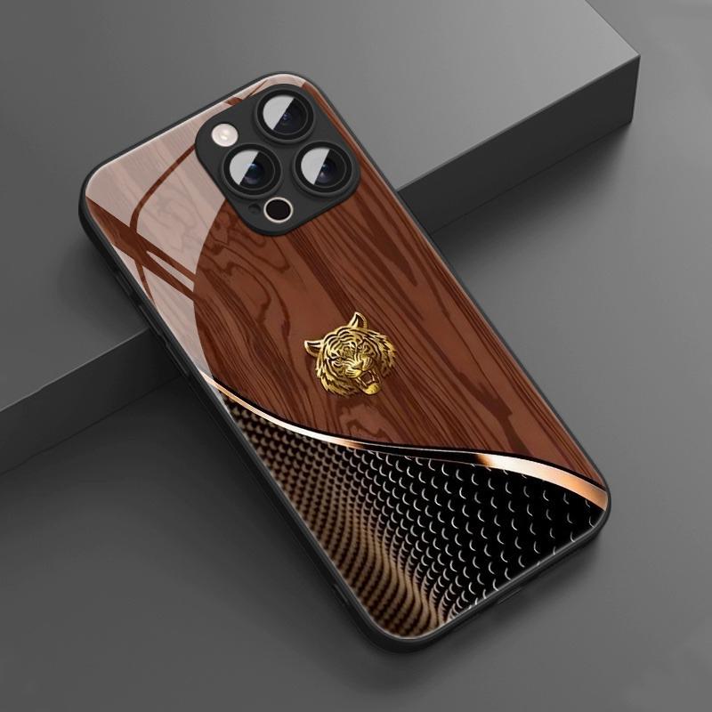 Закаленное стекло с рисунком «Текстура дерева и голова тигра» Черный чехол для телефона для Samsung Galaxy S25 S24 S23 Ultra Plus FE Ударопрочная крышка