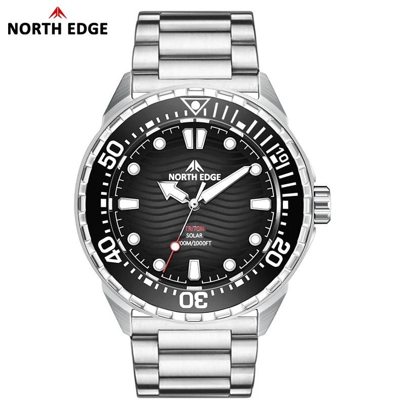 NORTH EDGE 2025 Новые часы для дайвинга TRITON на солнечной батарее Мужские роскошные кварцевые часы для мужчин Корпус из нержавеющей стали 316L Водонепроницаемость 300 м
