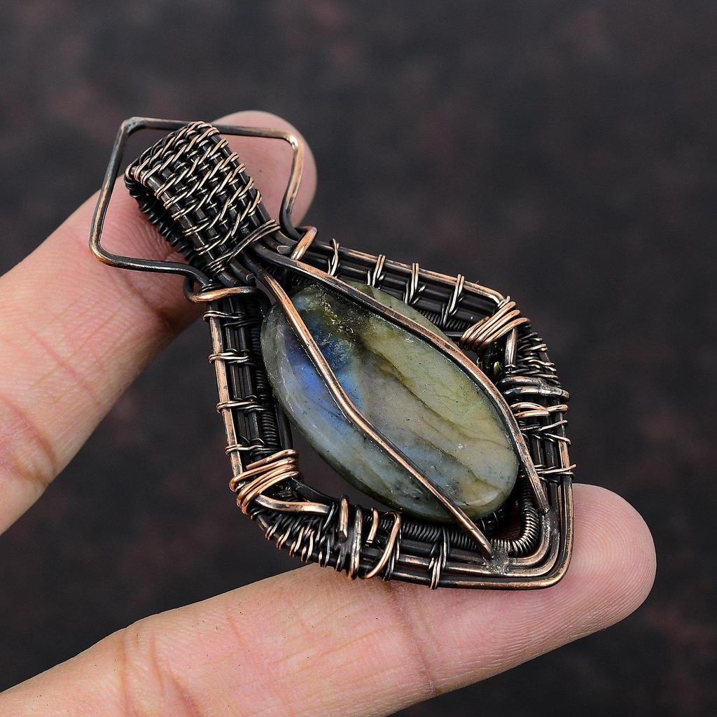 Labradorite Pendant Copper Wire Wrapped Pendant Labradorite Gemstone Jewelry Handmade Pendant Unique Pendant Copper Jewelry Gift For Mother