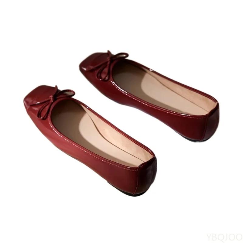 Модные новые повседневные женские балетки с бантом, удобные кожаные туфли, легкие дышащие нескользящие туфли, модные женские балетки с квадратным носком, Mujer Zapatos