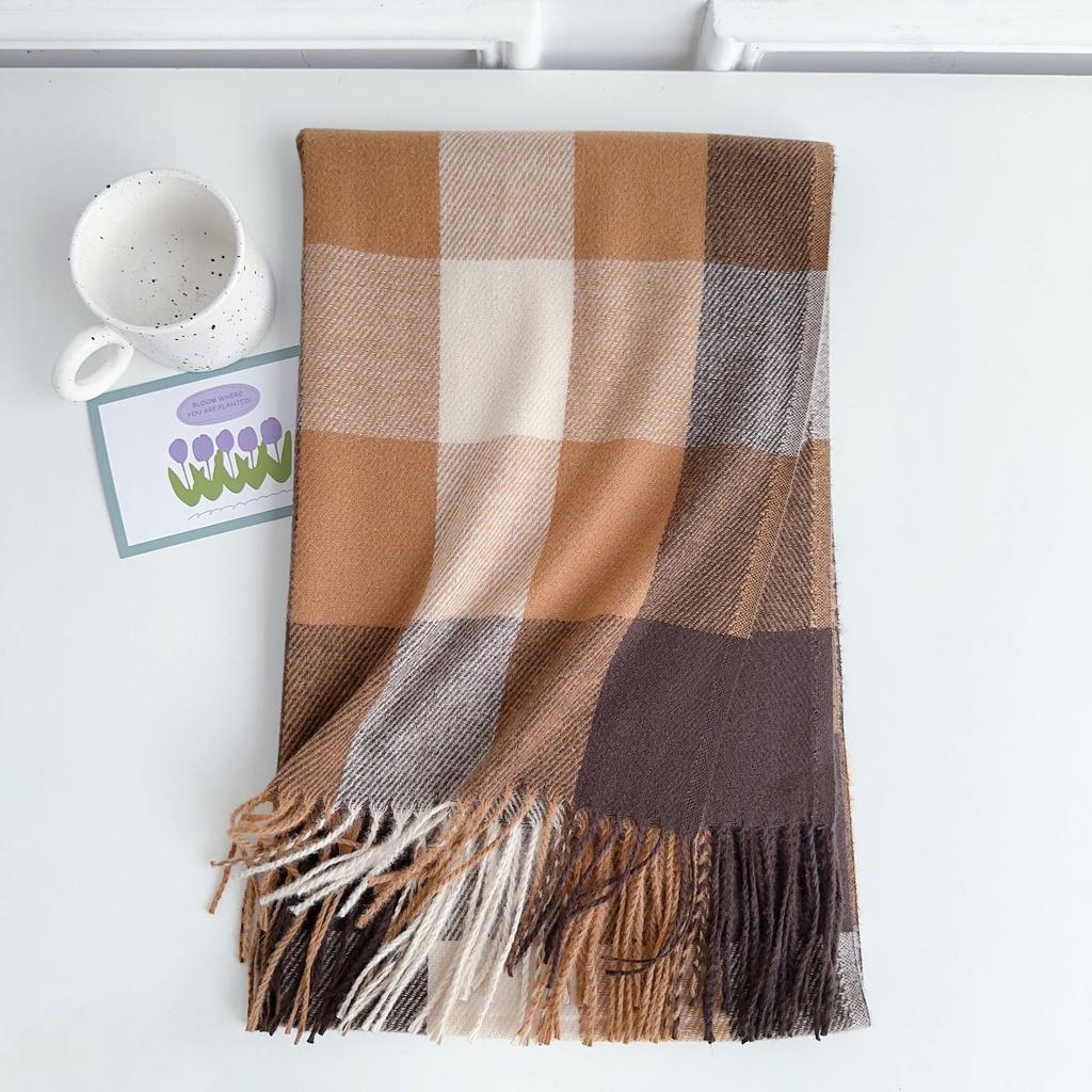 5-цветный осенне-зимний новый предмет 2024 года, имитация кашемира, кисточка, утолщенный теплый шарф, клетчатый модный универсальный шарф-шаль для мужчин и женщин