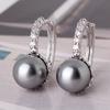 Elegnat Women Silver Color Engagement Faux Pearl CZ Sparking Earrings