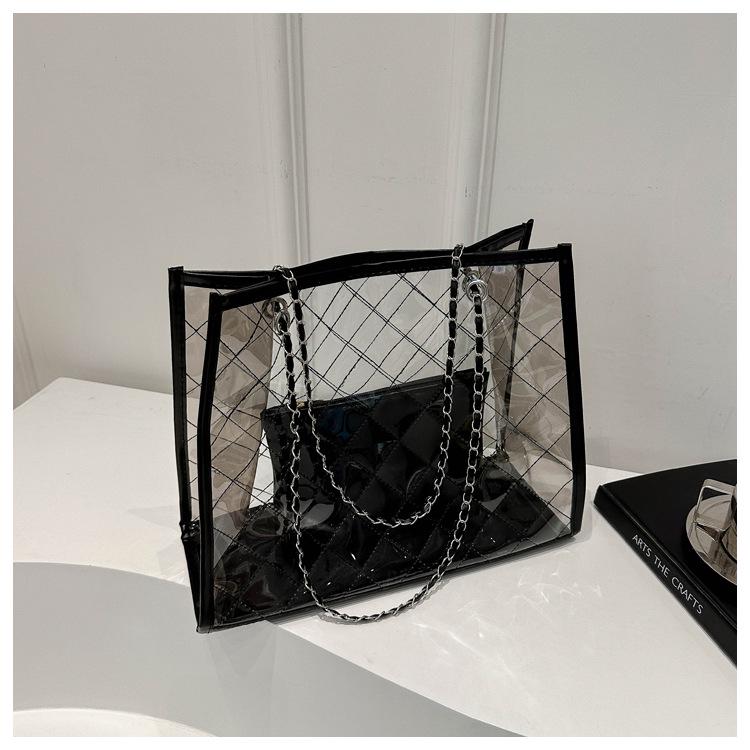 Весна 2024 Женская большая прозрачная сумка-тоут из ПВХ - Повседневная сумка через плечо, Летний тренд