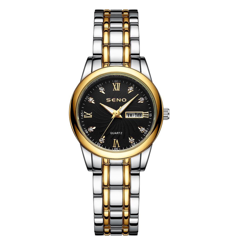 Женские кварцевые часы Простые повседневные светящиеся водонепроницаемые кварцевые часы с двойным календарем