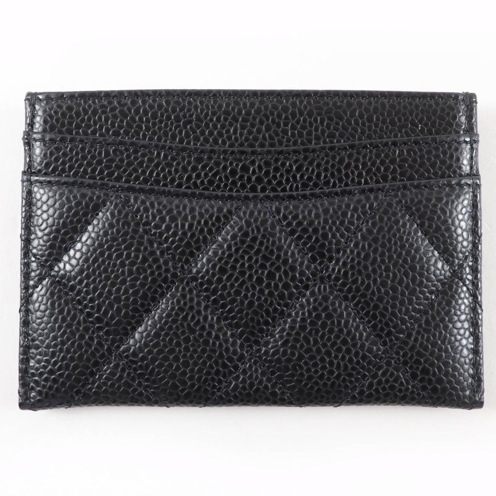 Отличный чехол для карт CHANEL с логотипом COCO, стеганый, для карт, черный, кожа Caviar, женский, б/у