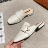 Кожаные крутые тапочки женские с закрытым носком полутапочки в корейском стиле без каблука ленивые туфли на толстом каблуке летняя обувь туфли мюли женские
