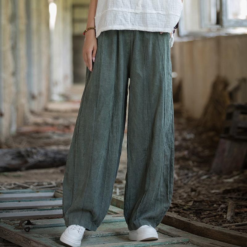 Летние хлопковые и льняные шаровары для медитации с эластичной резинкой на талии, свободные брюки большого размера, женские повседневные брюки
