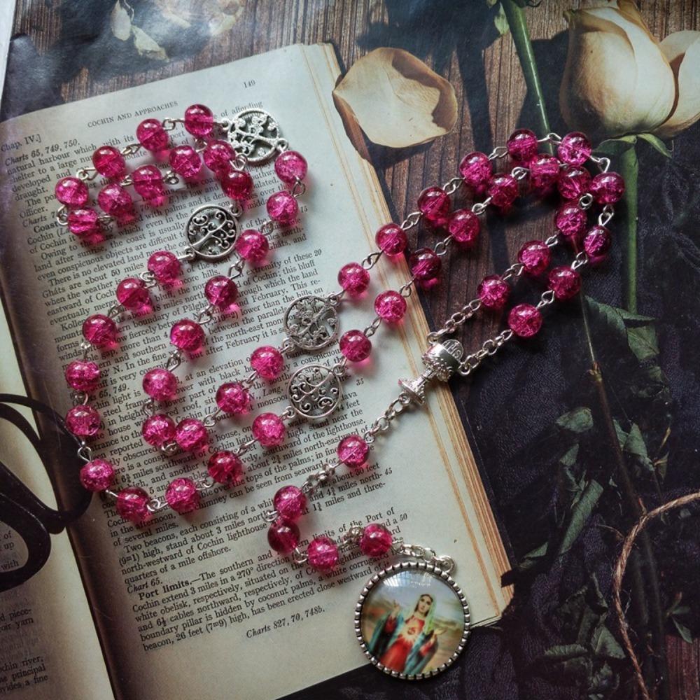 Винтажный кулон Девы Марии с четками, длинное католическое крестовое религиозное молитвенное украшение