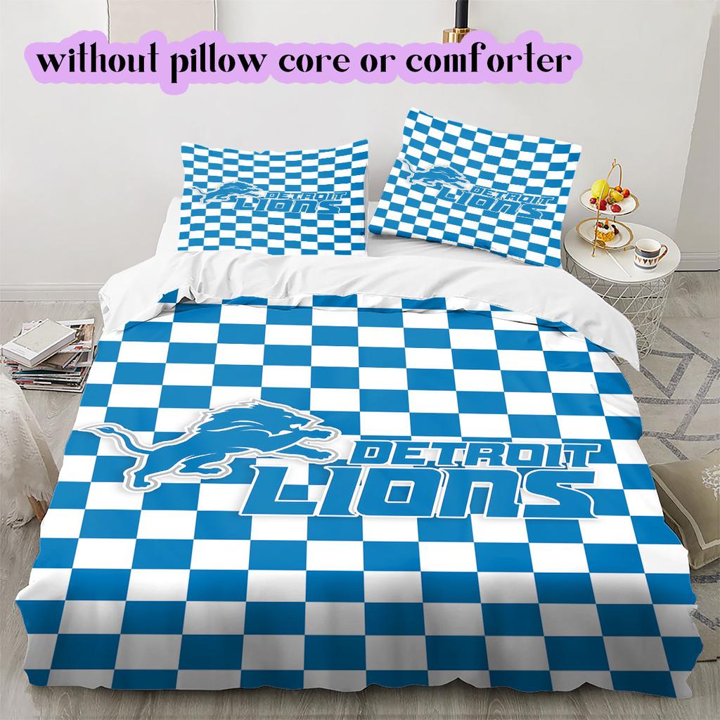 Detroit Lions Pattern Bedding,Quilt Set Quilt Cover Pillowcase Home Birthday Gift (1*duvet cover+2*pillowcase,without core)